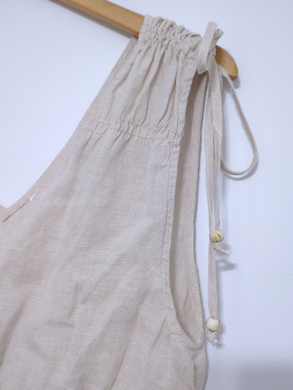 Cynthia Rowley Beige Linen Tassel Tie Shoulder Peplum Top Coastal Boho L - Picture 5 of 8
